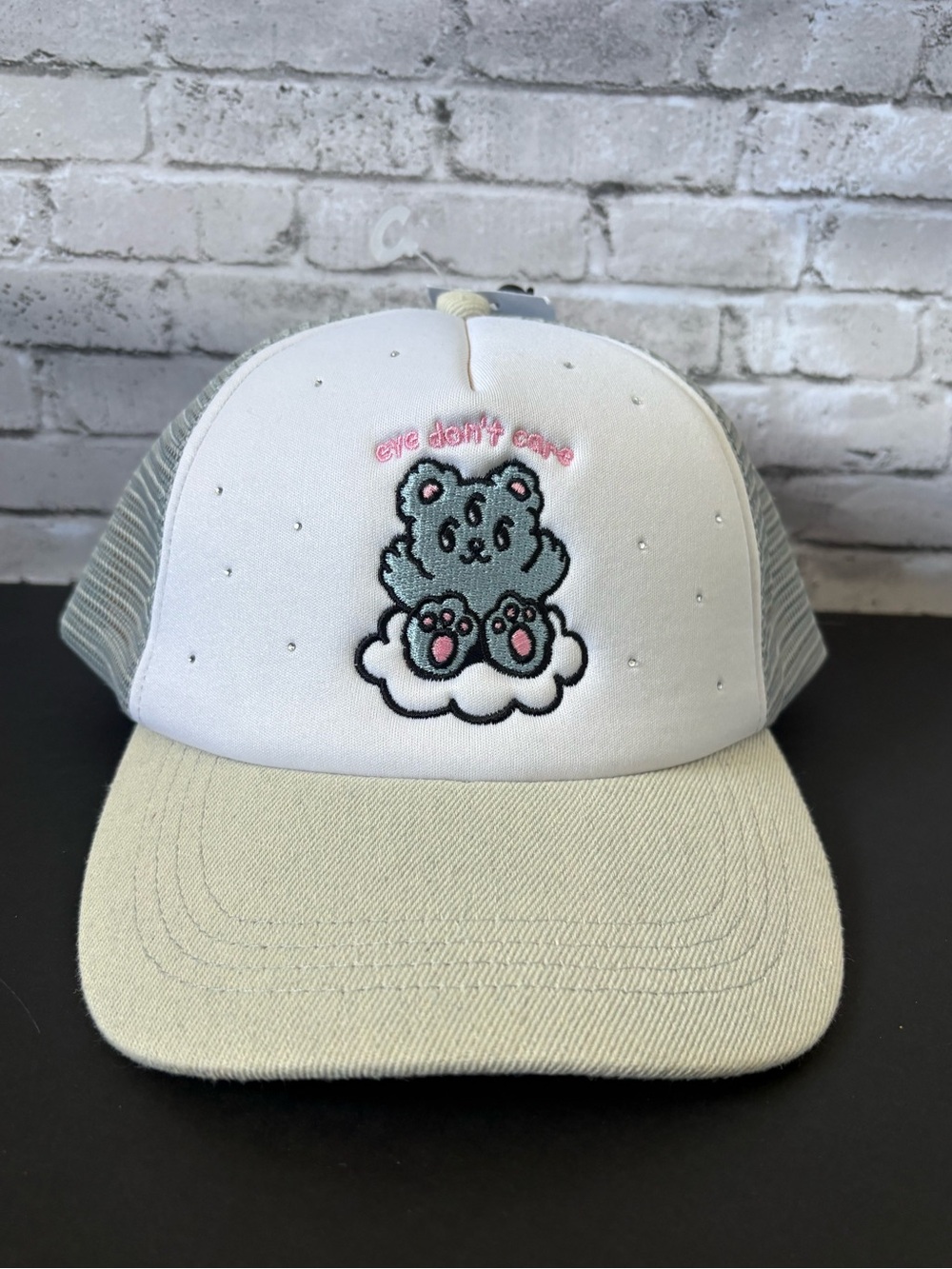 Zumiez White Cream Trucker Hat Eye Don’t Care Cute Bear Embroidery